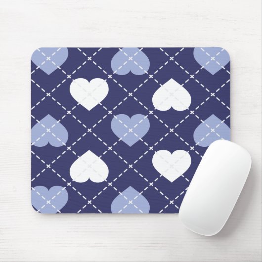 Blauw-witte harten Argyle Muismat (Met muis)