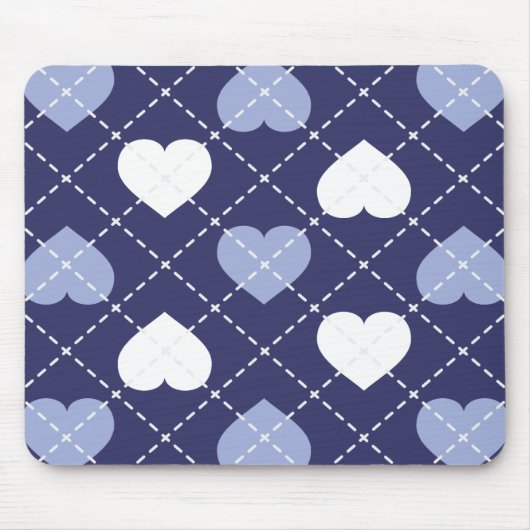 Blauw-witte harten Argyle Muismat (Voorkant)