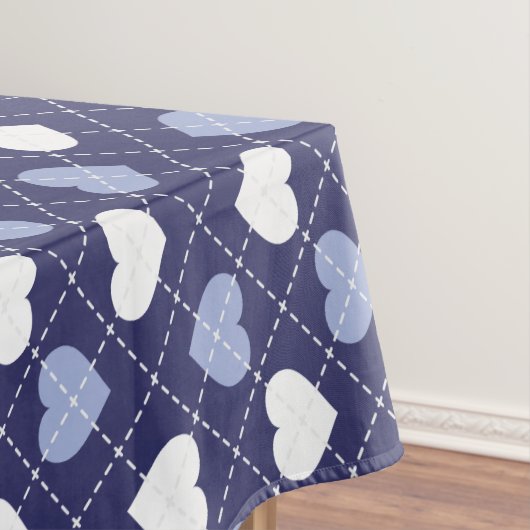 Blauw-witte harten Argyle Tafelkleed (Voorbeeld)