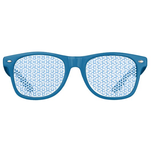 Blauw Witte Harten Patroon Retro Zonnebril (Voorkant)