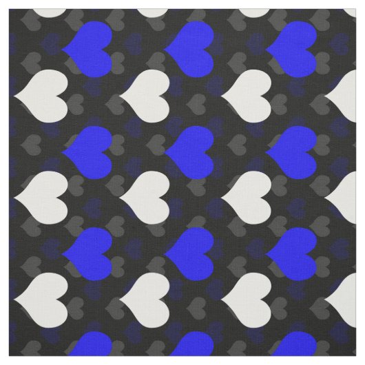 Blauw Witte Harten Zwart  Stof (Swatch)