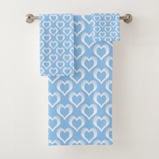 Blauw Witte Hartjes Patroon Bad Handdoek (Insitu)