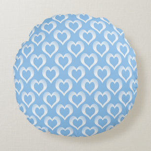 Blauw Witte Hartjes Patroon Rond Kussen