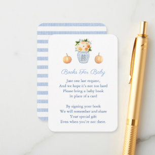 Blauw-witte Herfst Breng een boek Baby shower Informatiekaartje