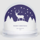 Blauw Witte Hert Kerst Familie Foto Dennsbomen Sneeuwbol (Voorkant)