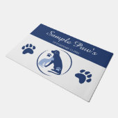Blauw-witte hond met Cat Logo dierenkliniek Deurmat (Schuin)