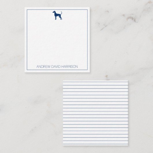 Blauw-witte hond Silhouet gepersonaliseerd Notitiekaartje (Voorkant / Achterkant)