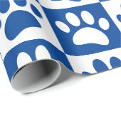 Blauw-witte hondenpoten in pleinen op maat cadeaupapier (Rol Hoek)