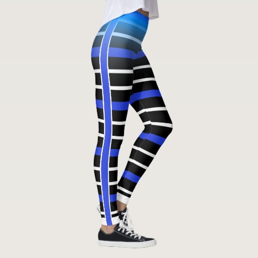 Blauw/witte horizontale streep Kies uw eigen kleur Leggings (Rechts)