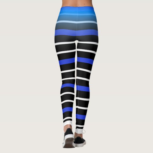 Blauw/witte horizontale streep Kies uw eigen kleur Leggings (Achterkant)
