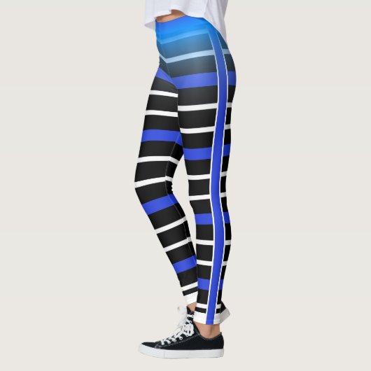 Blauw/witte horizontale streep Kies uw eigen kleur Leggings (Links)