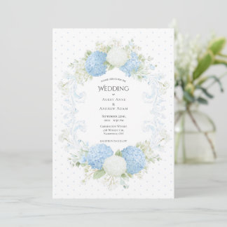 Blauw Witte Hortensia Bloemrijke Elegante Trouw Kaart