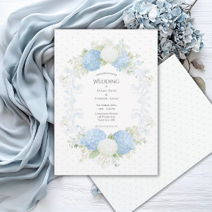 Blauw Witte Hortensia Bloemrijke Elegante Trouw Kaart