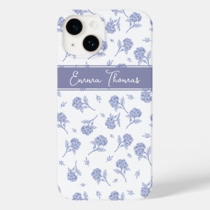 Blauw & Witte Hortensia Botanische Toile-patroon Case-Mate iPhone 14 Hoesje