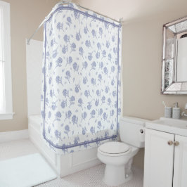 Blauw & Witte Hortensia Botanische Toile-patroon Douchegordijn