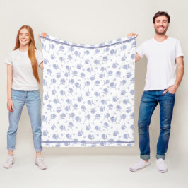 Blauw & Witte Hortensia Botanische Toile-patroon Fleece Deken