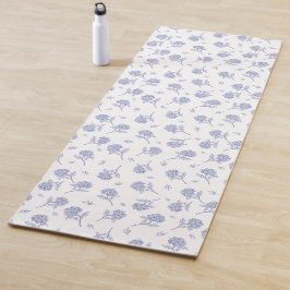 Blauw & Witte Hortensia Botanische Toile-patroon Yogamat