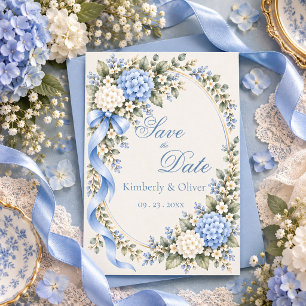 Blauw Witte Hortensia Elegante Trouw Save The Date