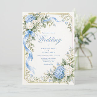 Blauw Witte Hortensia Elegante Trouw Uitnodiging