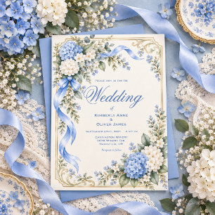 Blauw Witte Hortensia Elegante Trouw Uitnodiging