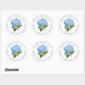 Blauw-witte hortensia gemaakt met liefde ronde sticker (Vel)