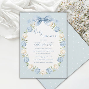 Blauw Witte Hortensia Lint Vintage Baby Shower Kaart