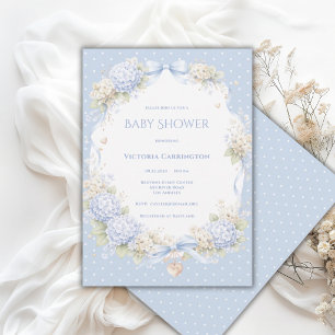 Blauw Witte Hortensia Lint Vintage Baby Shower Kaart