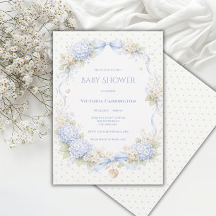 Blauw Witte Hortensia Lint Vintage Baby Shower Kaart