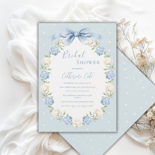 Blauw Witte Hortensia Lint Vintage Bruidsdouche Kaart