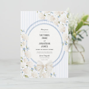 Blauw Witte Hortensia Streep Vintage Trouwfeest Kaart