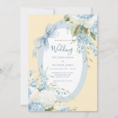 Blauw Witte Hortensia's Gele Elegante Trouw Kaart (Voorkant)