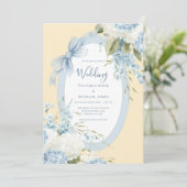 Blauw Witte Hortensia's Gele Elegante Trouw Kaart (Staand voorkant)