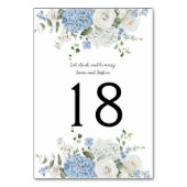 Blauw Witte Hortensia's, Rozen Trouwtafel Nummer Kaart (Achterkant)