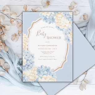 Blauw & Witte Hortensia's Vintage Baby Shower Uitn Kaart
