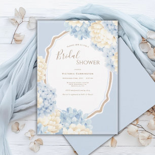 Blauw & Witte Hortensia's Vintage Bruiloftsborrel Kaart