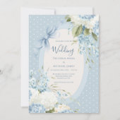 Blauw Witte Hortensia's Vintage Elegante Trouw  Kaart (Voorkant)