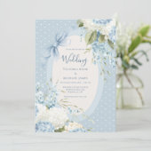 Blauw Witte Hortensia's Vintage Elegante Trouw  Kaart (Staand voorkant)