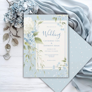 Blauw Witte Hortensia's Vintage Elegante Trouw Kaart