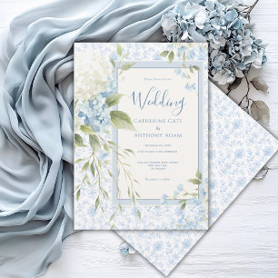 Blauw Witte Hortensia's Vintage Elegante Trouwdag Kaart
