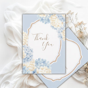 Blauw & Witte Hortensia's Vintage Trouwdag Bedankkaart