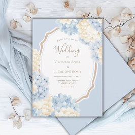 Blauw & Witte Hortensia's Vintage Trouwdag Kaart