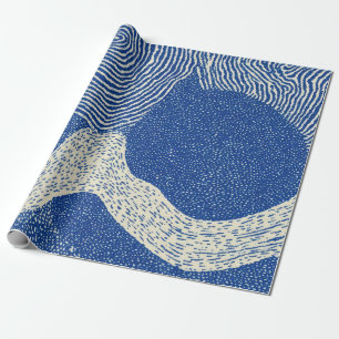 Blauw Witte Houtsnede Golf Abstract Patroon Cadeaupapier