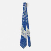 Blauw Witte Houtsnede Golf Abstract Patroon Stropdas (Voorkant)