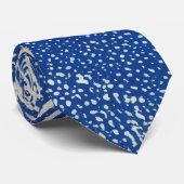 Blauw Witte Houtsnede Golf Abstract Patroon Stropdas (Opgerold)