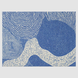 Blauw Witte Houtsnede Golf Abstract Patroon Tissuepapier