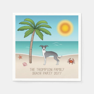 Blauw-Witte Iggy-Hond Op Een Tropisch Zomerstrand Servet