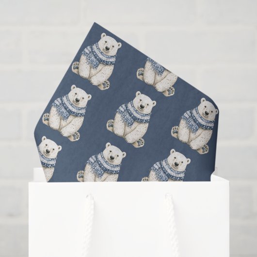Blauw Witte IJsbeer Kerstmis Tissuepapier (Cadeauzakje)