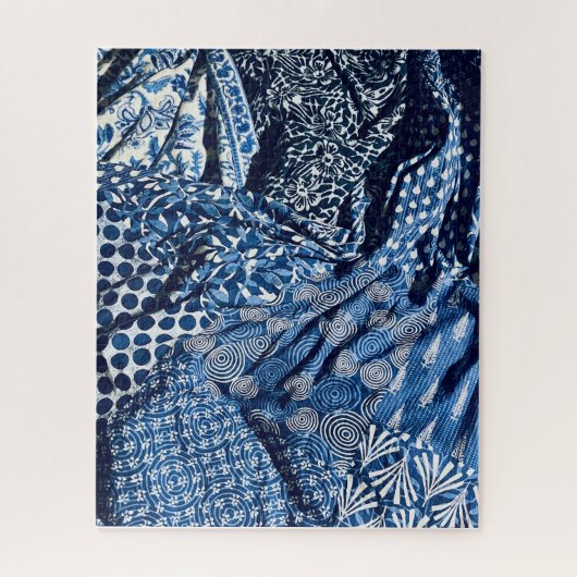 Blauw Witte Indigo Stoffen Legpuzzel (Verticaal)
