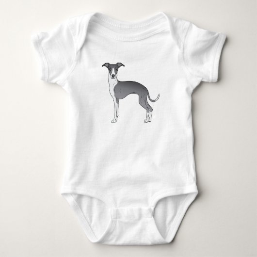 Blauw-Witte Italiaanse Greyhound Schattige Cartoon Romper (Voorkant)