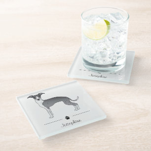 Blauw-Witte Italiaanse Windhond Met Aangepaste Tek Glazen Onderzetter